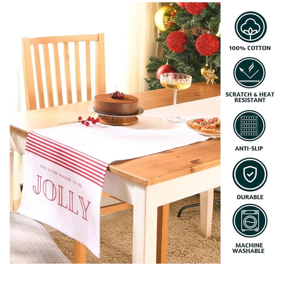 TABLE RUNNER Jolly Red and White Table Runner